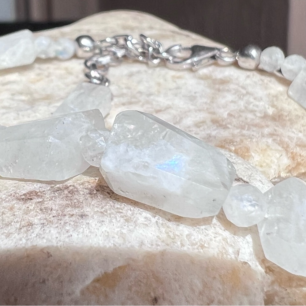 Rough Cut Rainbow Moonstone Sterling Silver Bracelet - Picture 9 of 12